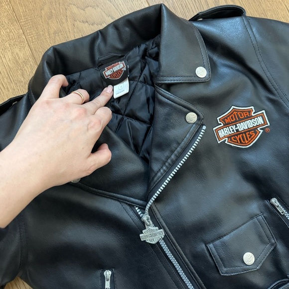 Harley Davidson Faux Leather Kids Motorcycle Jacket - Size 6 -  Black - EUC - Picture 3 of 10